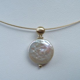 Hanger muntparel met 14 karaats geelgouden knopje